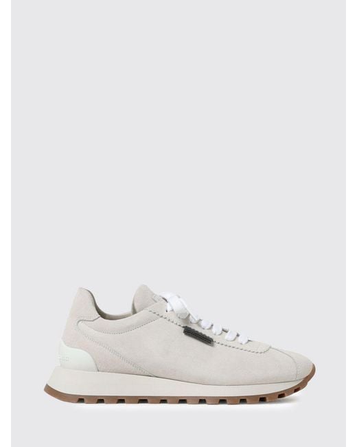 Brunello Cucinelli White Suede Sneakers With Monile Detail