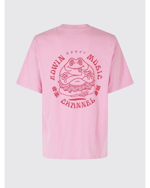 Edwin Pink Printed Cotton T-Shirt for men