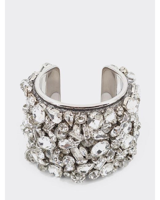 Dries Van Noten White Chromed Brass Bracelet With Set Rhinestones