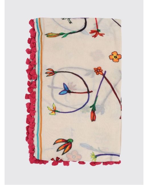 Faliero Sarti Natural Floral Print Cotton And Silk Scarf