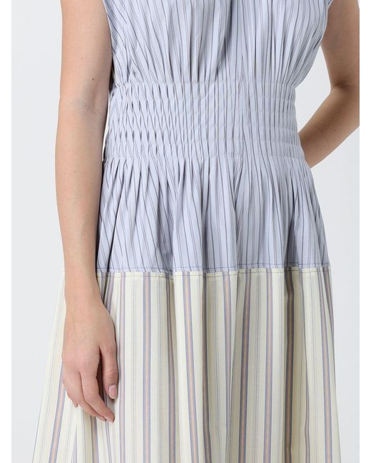 Paul Smith White Striped Cotton Blend Midi Dress