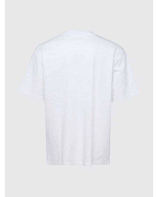 Drole de Monsieur White Cotton T-Shirt With Contrasting Logo And Dropped Shoulders for men