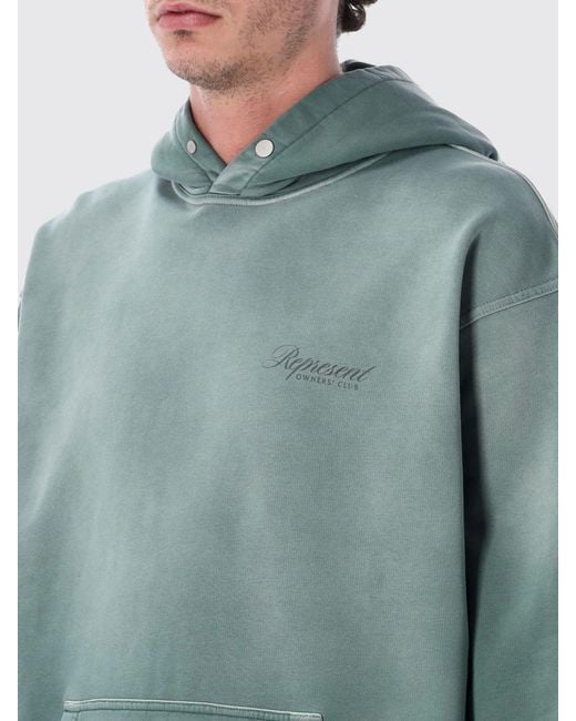 Represent Green Cotton Hoodie With Logo for men