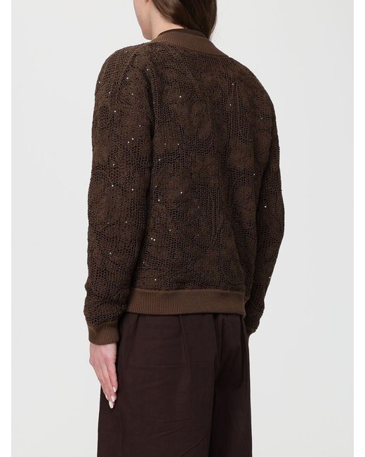 Kangra Brown Cotton Blend Bomber Cardigan With Sequins