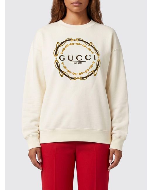 Sudadera De Algodón Con Cuello Redondo Y Logo Gucci de color Natural
