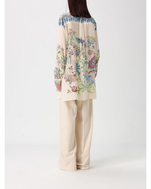 Etro Natural Silk Shirt With Floral Print