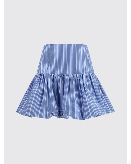 Ganni Blue High-Waisted Striped Cotton A-Line Mini Skirt With Logo