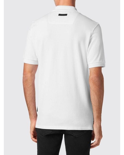 Philipp Plein White Slim Fit Cotton Polo Shirt With Skull Print And Logo for men