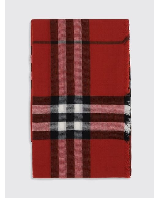 Burberry Red Wool Check Scarf