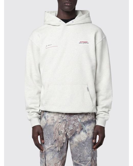 Represent Gray Cotton Hoodie With Logo for men