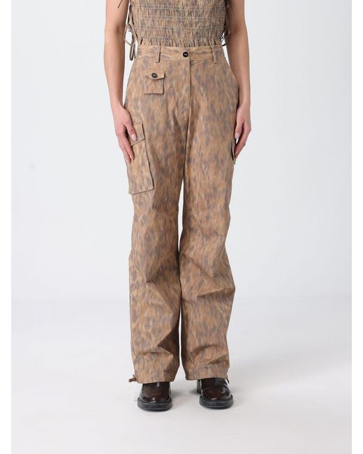 Ganni Natural Organic Cotton Cargo Trousers With Animal Print