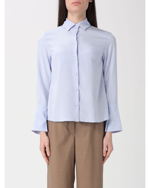 Max Mara Blue Classic Stretch Silk Shirt