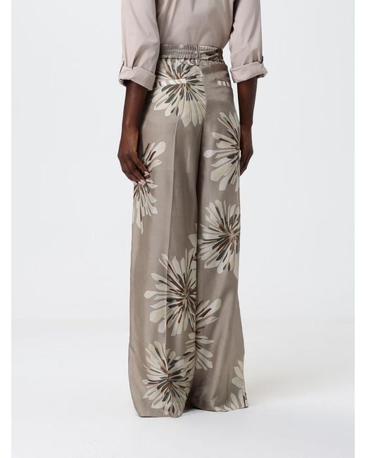 Brunello Cucinelli Natural Wide-Leg Silk Trousers With Floral Print