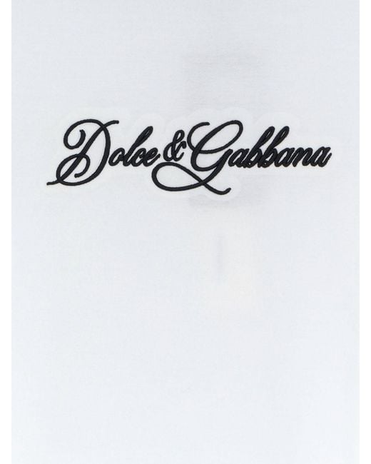 Dolce & Gabbana White Dolce &Amp Gabbana Slim Fit Contrast Logo Cotton T-Shirt for men
