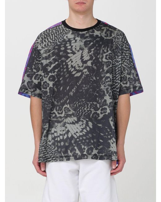 T-shirt in cotone stampato di Versace in Gray da Uomo