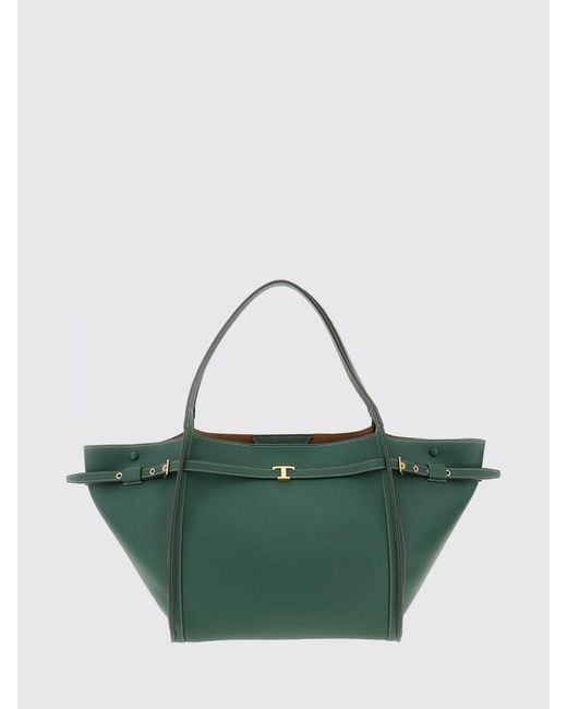 Tod's Green Medium Grained Leather Shopping Bag