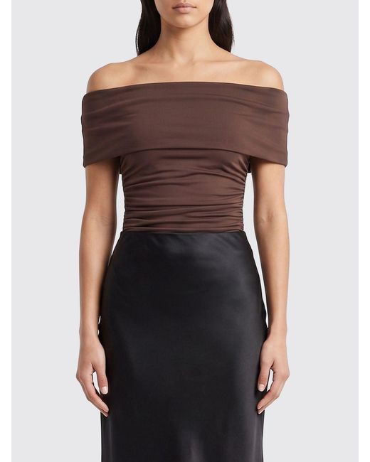 Des Phemmes Black Draped Off-The-Shoulder Evening Top With Straight Neckline