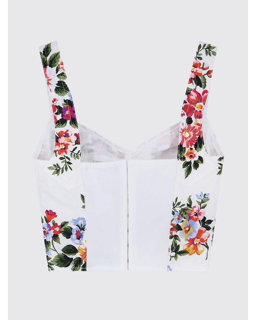Dolce & Gabbana Red Dolce &Amp Gabbana Floral Print Cotton Bustier Top