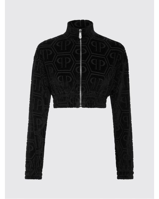 Philipp Plein Black Cotton Blend Cropped Sweatshirt