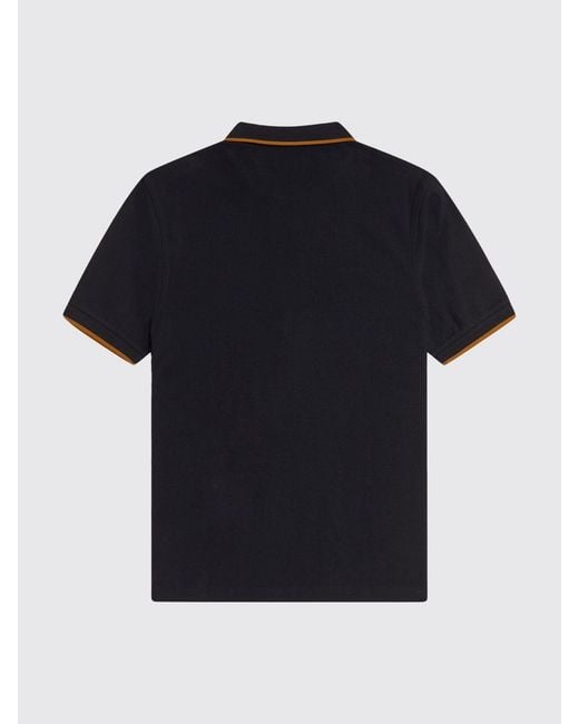 Fred Perry Black Zip-Up Cotton Polo Shirt With Contrast Trims And Embroidered Logo for men
