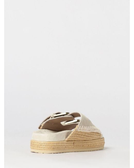 Mou Natural Suede And Raffia Sandal With Thread Stitching