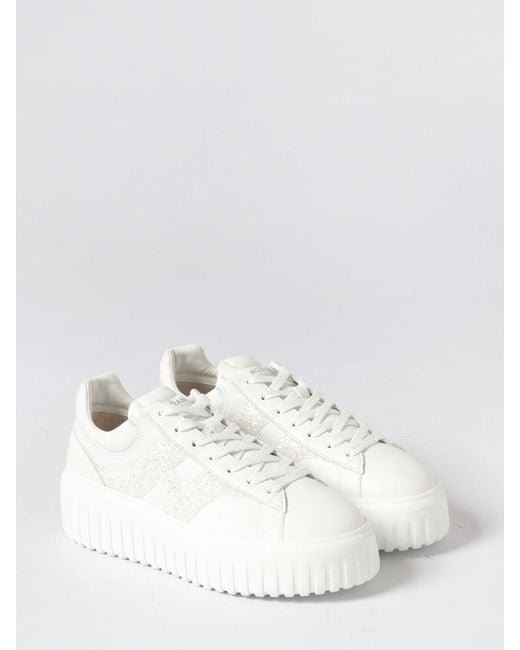 Hogan White H-Stripes Leather Sneakers With Glitter