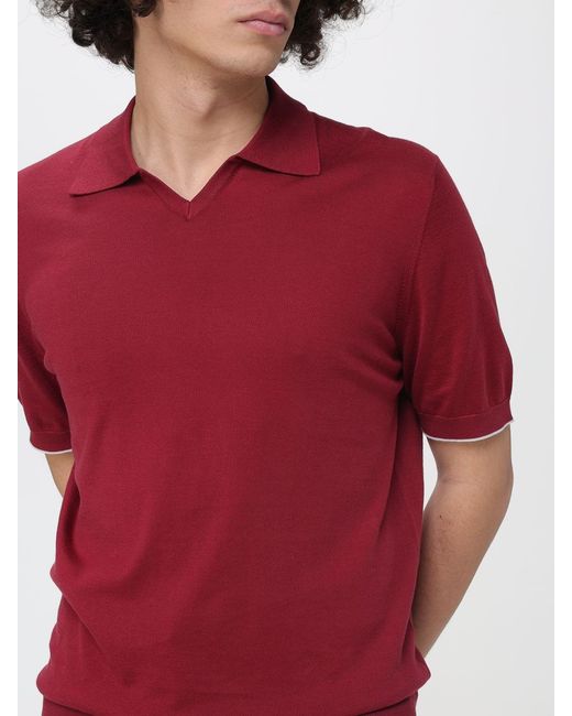 Brunello Cucinelli Red Cotton Knit Polo Shirt for men