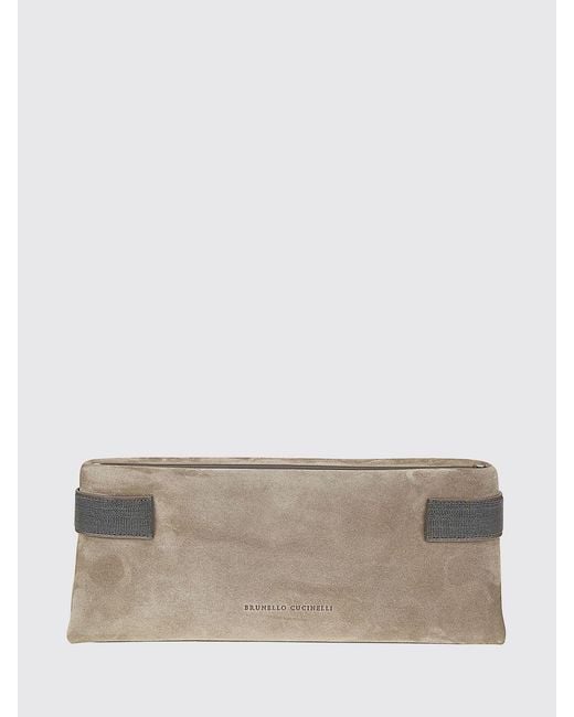 Brunello Cucinelli Gray Essence Suede Clutch With Monile