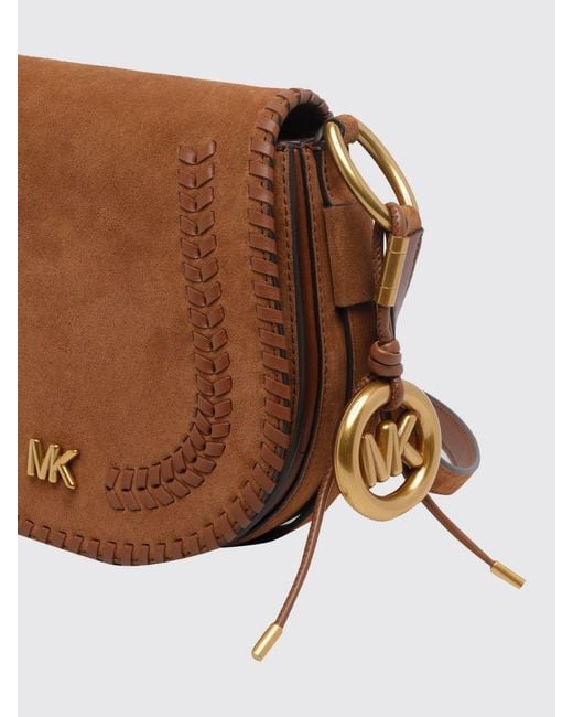 Michael Kors Brown Suede Crossbody Bag With Flap And Mk Logo