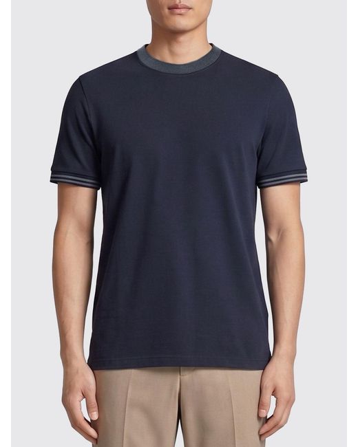 Boss Blue Slim Fit Cotton T-Shirt With Contrast Trims for men