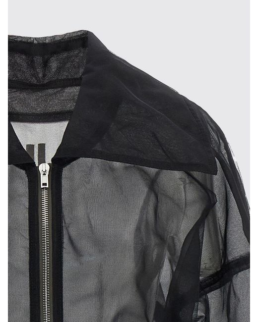 Rick Owens Black Cropped Sheer Nylon Bomber Jacket With Zip Closure