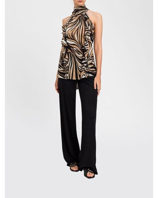 Twinset White Abstract Print Off-The-Shoulder Top With Pussy-Bow Neck