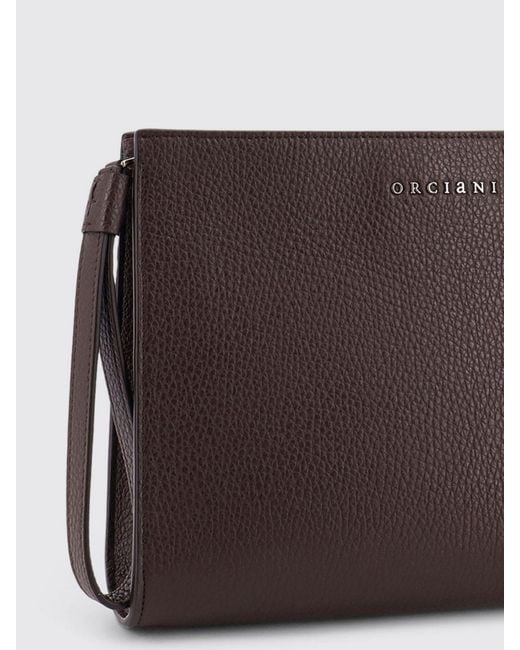 Orciani Brown Grained Calfskin Pouch for men