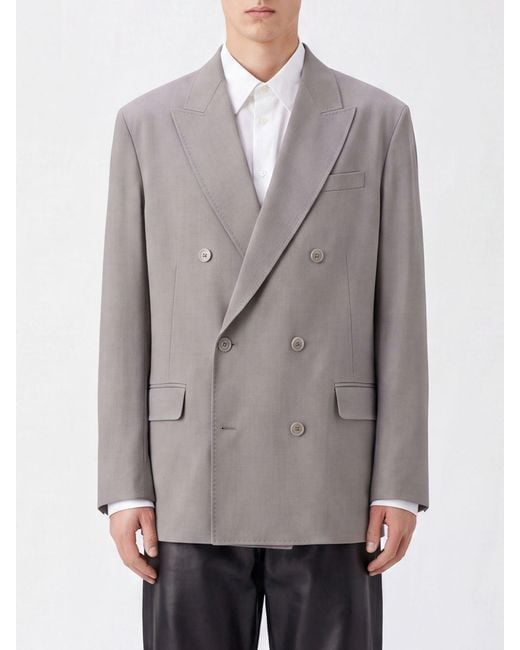 Our Legacy Gray Double-Breasted Tencel Lyocell Blazer With Peak Lapels for men