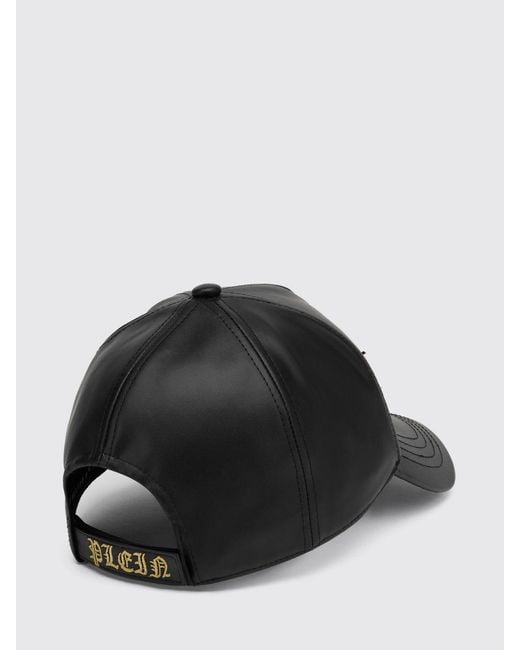 Philipp Plein Black Leather Baseball Cap With Logo for men
