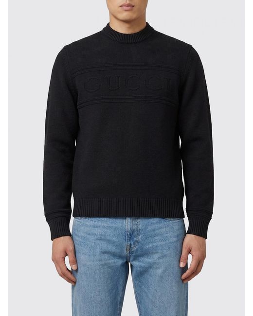 Gucci Black Cotton And Wool Crewneck Pullover for men