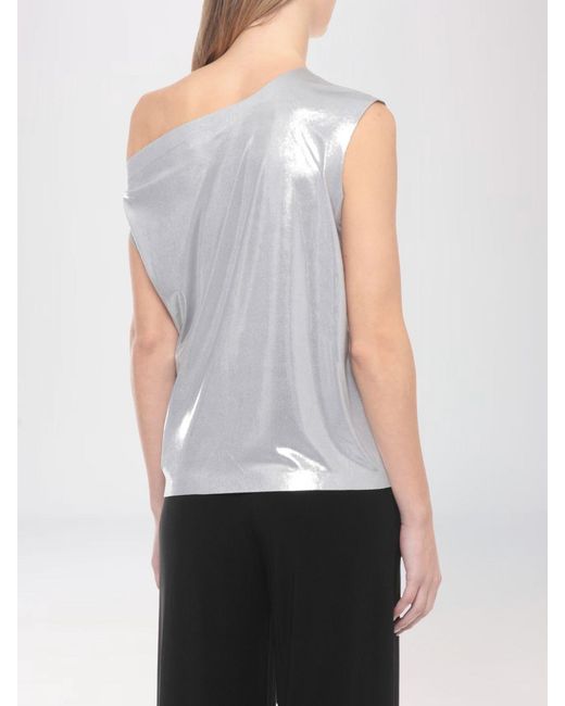 Norma Kamali White Asymmetric Laminated Polyester Top