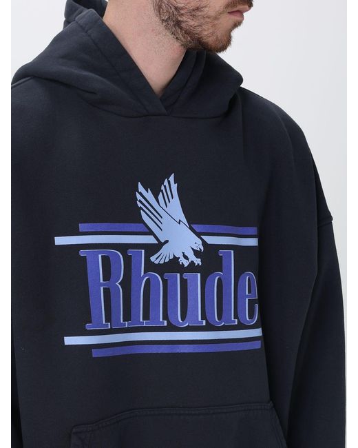 Rhude Blue Cotton Hoodie With Logo for men