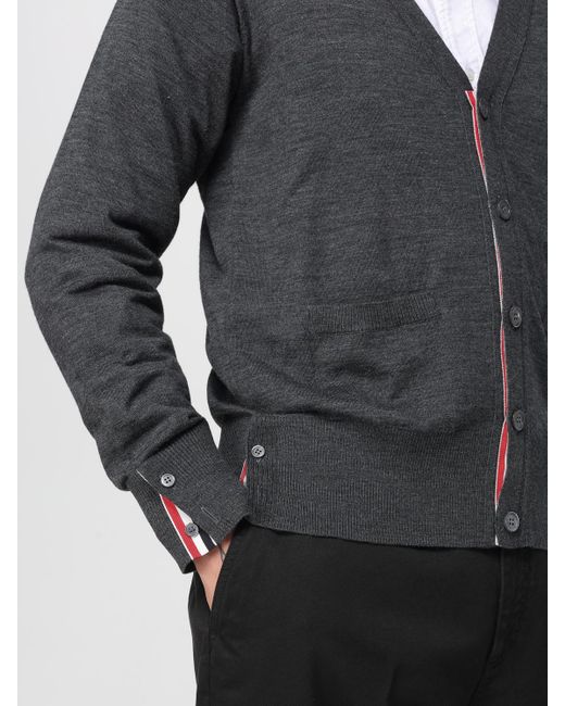 Cardigan Di Lana A Righe di Thom Browne in Gray da Uomo