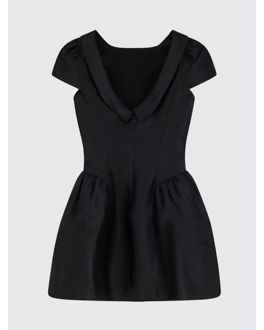 Self-Portrait Black Cady Midi Cocktail Dress With Short Sleeves