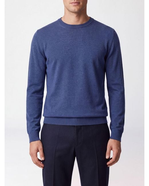 Zanone Blue Cashmere Blend Crewneck Jumper With Ribbed Edges for men