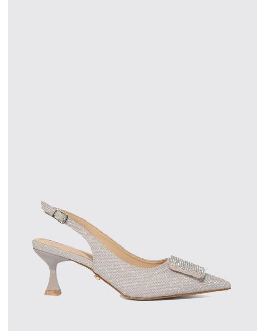 Twentyfourhaitch Natural Glitter Tech Fabric Slingbacks With Spool Heel