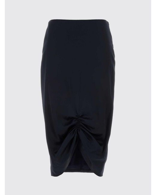 Valentino Black High-Waisted Satin Pencil Midi Skirt With Curved Hem