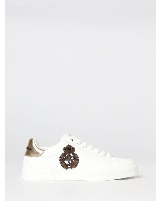 Dolce & Gabbana White Dolce &Amp Gabbana Portofino Leather Trainers With Patches And Monogram for men
