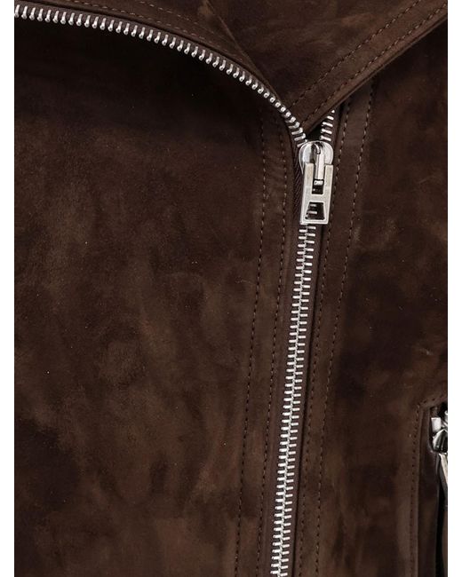 Tom Ford Brown Slim Fit Suede Lambskin Biker Jacket