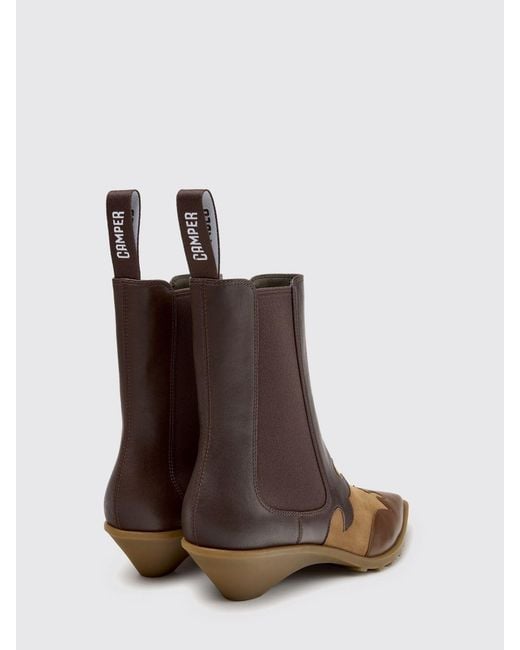Camper Brown Anita Bicolour Suede And Smooth Leather Chelsea Ankle Boots