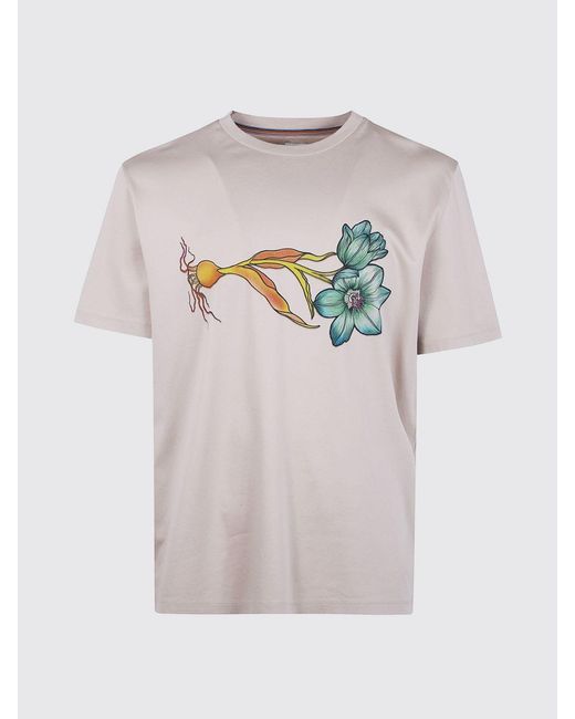 Paul Smith Gray Cotton T-Shirt With Floral Print for men