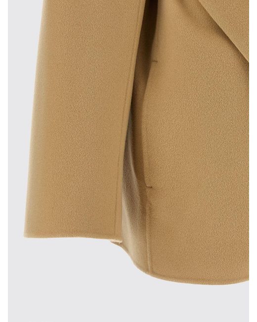 Sportmax Natural Short Virgin Wool Robe Coat With Belt And Sailor Collar