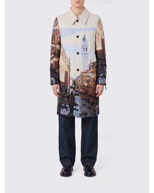 Junya Watanabe Blue Printed Cotton Blend Single-Breasted Coat for men