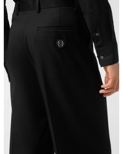 Philipp Plein Black Twill Tailored Trousers for men